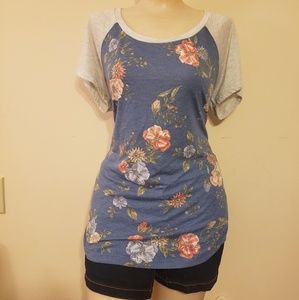Blue Flowered Torrid Short Sleeved Tee